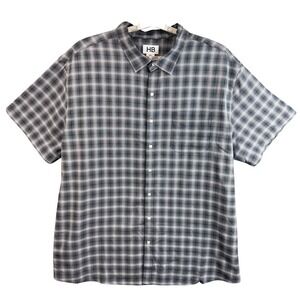 HB Men's 3XL Gray Plaid Button Down Shirt Short Sleeve Casual Lightweight